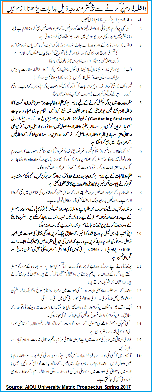 Allama Iqbal Open University Islamabad - aiou.pk: AIOU Admissions Forms ...
