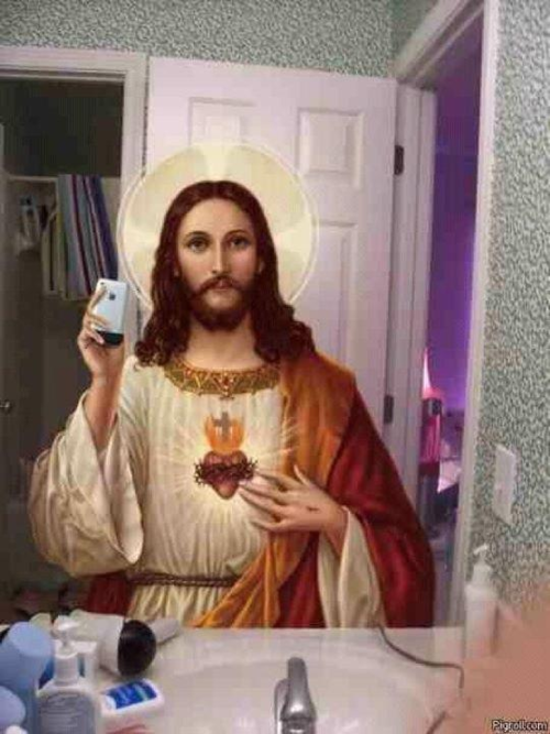 Funny Jesus Selfie Image - Jesus in the bathroom mirror