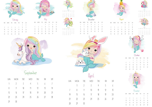 Mermaids: 2019 Free Printable Calendar. Mermaids: 2019 Free Printable Calendar.