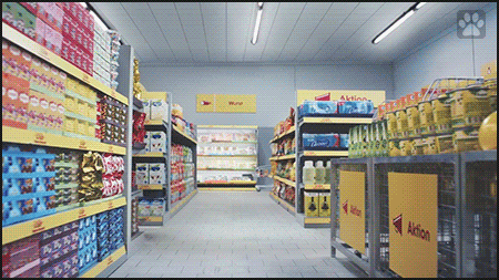 Art Cat GIF • Infinite loop • Amazing and funny Cats doing their shopping in a supermarket for Cats