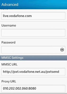 Vodafone Australia MMS Settings for Blackberry Z20 Q10 Curve Bolt