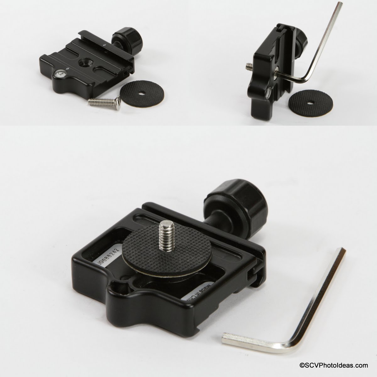 Preparation sequence of Benro B2 clamp w/ 1/4" screw and rubber washer