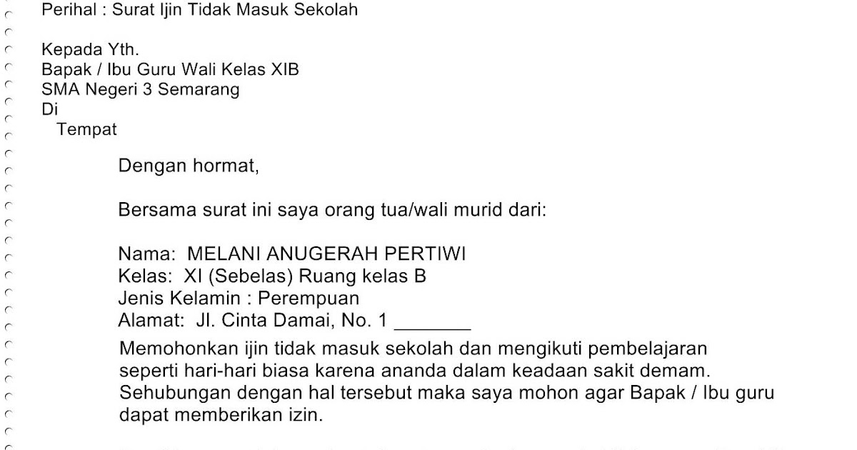2 Contoh Format Surat Ijin Tidak Masuk Sekolah Yang Benar 2 Contoh Format Surat Ijin Tidak Masuk Sekolah Yang Benar