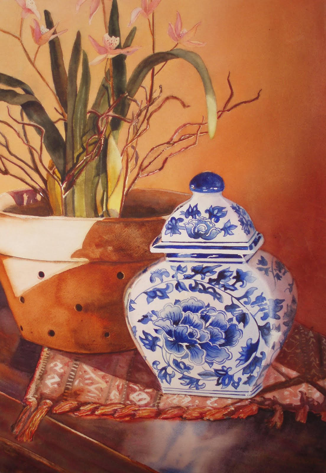 Daily Painters Of Colorado Ginger Jar with Orchids, Colorado Artist