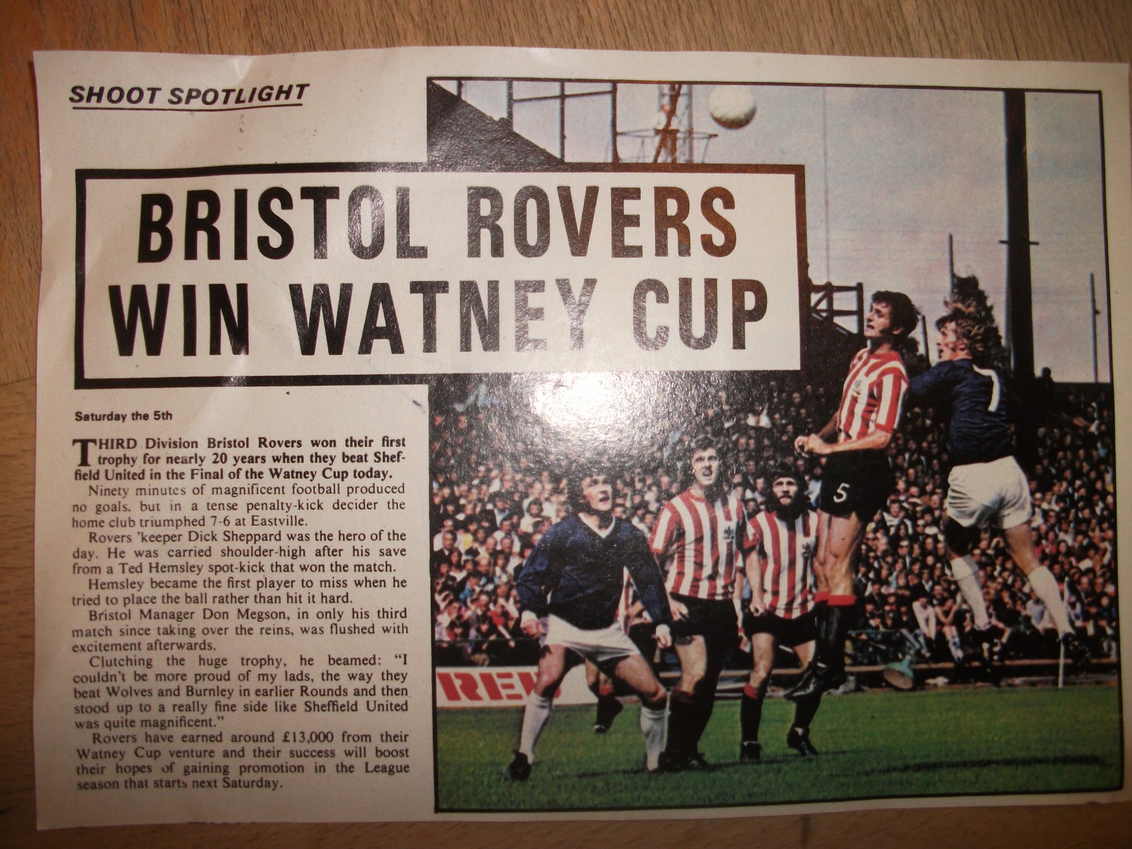 Tommy the Gashead Bristol Rovers vs Sheffied United Watney Cup