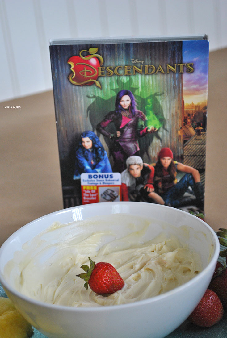 Descendants, the newest Disney movie, reminds us that sometimes it feels good to be bad. The story line is epic and this notoriously delicious fruit dip is the perfect compliment to this villainous movie!