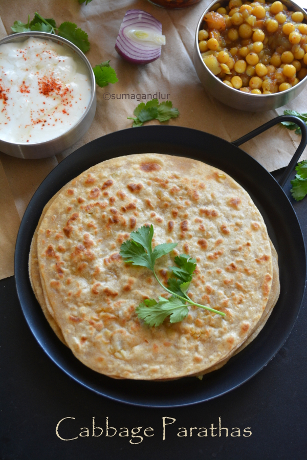 Veggie Platter Cabbage Parathas Indian Flatbreads With Spicy Cabbage