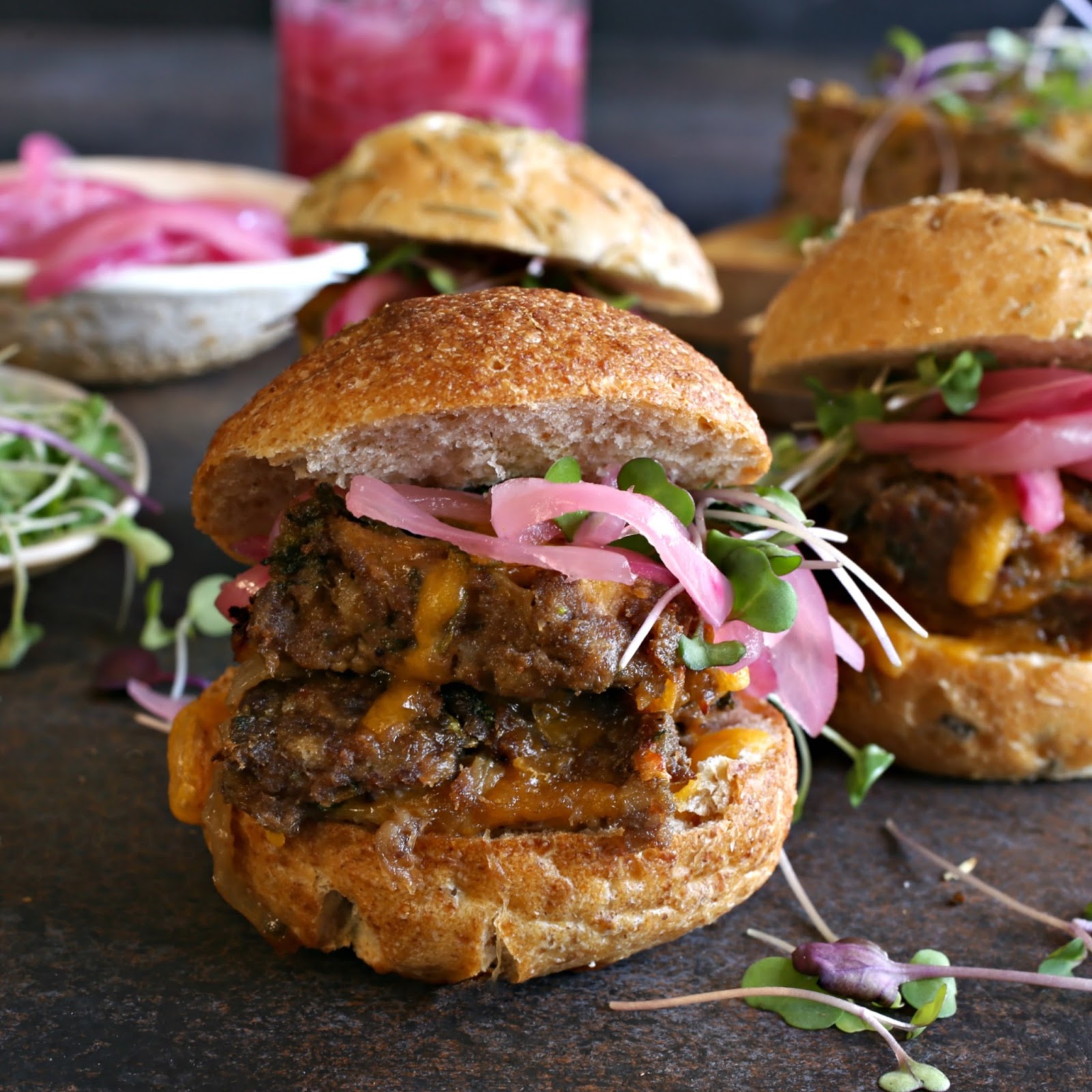 Hungry Couple Cheesy Meatloaf Sliders with Pickled Red Onion