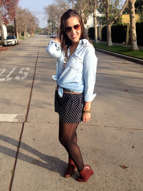 my thrifty chic: {outfit post} polka dot shorts & tights
