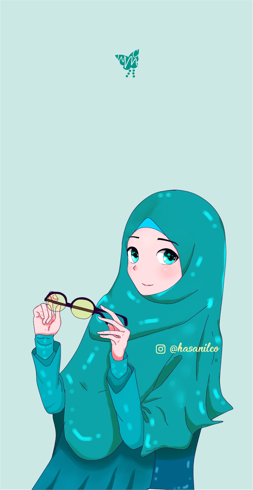 Wallpaper Cute Muslimah Cartoon Picture Heart Glasses 005 costum Color