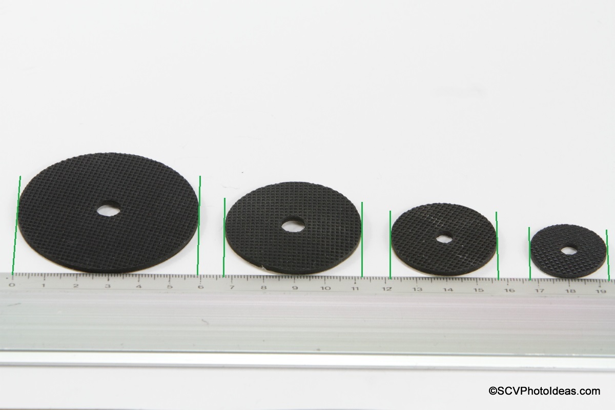 Desmond Stick-on Rubber Washers on metric scale
