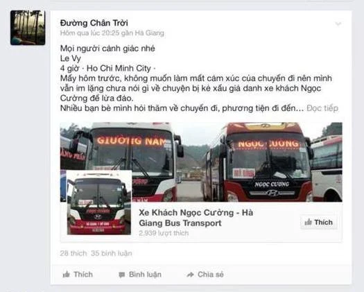 Hứa Luật Phong lập facebook giả mạo nhà xe Ngọc Cường (chuyên chạy HN-Hà Giang) để chiếm đoạt tiền vé của khách du lịch, khách đi phượt