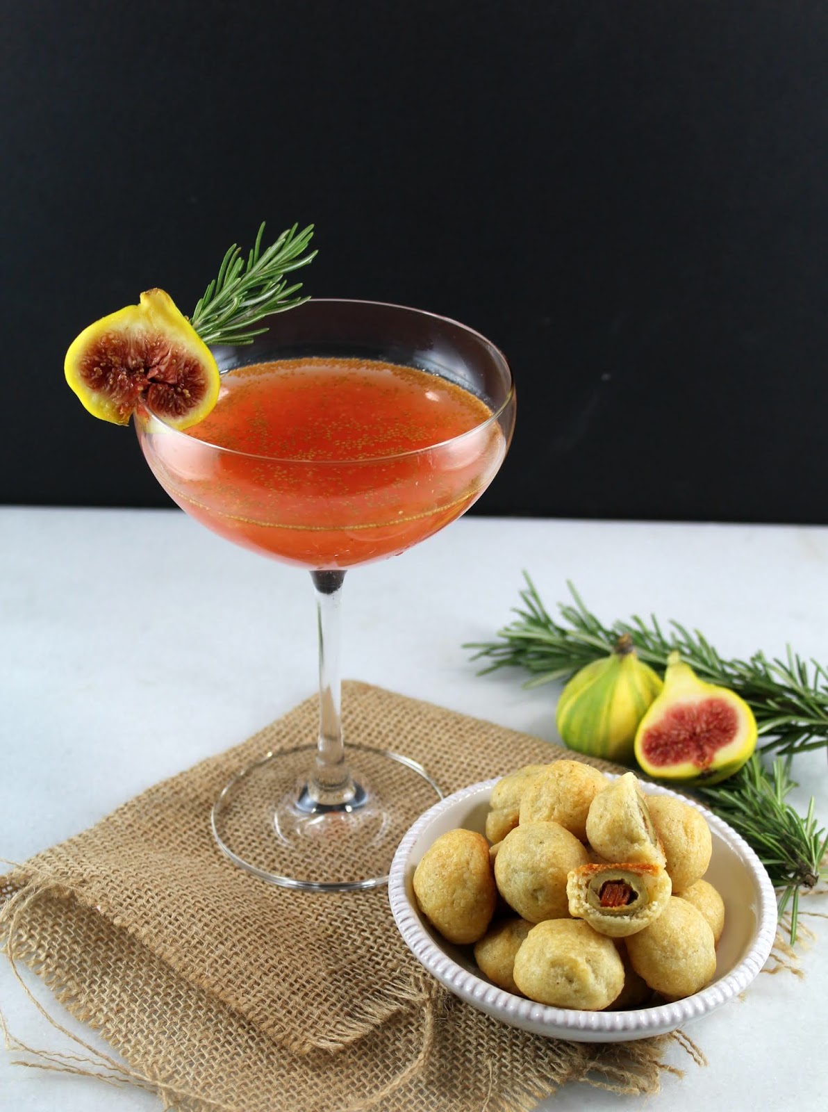 Authentic Suburban Gourmet Fig Cocktail + Gruyere Baked Olives