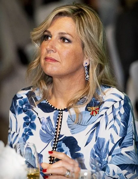Queen Maxima wore a new royal navy crepe dress by Johanna Ortiz