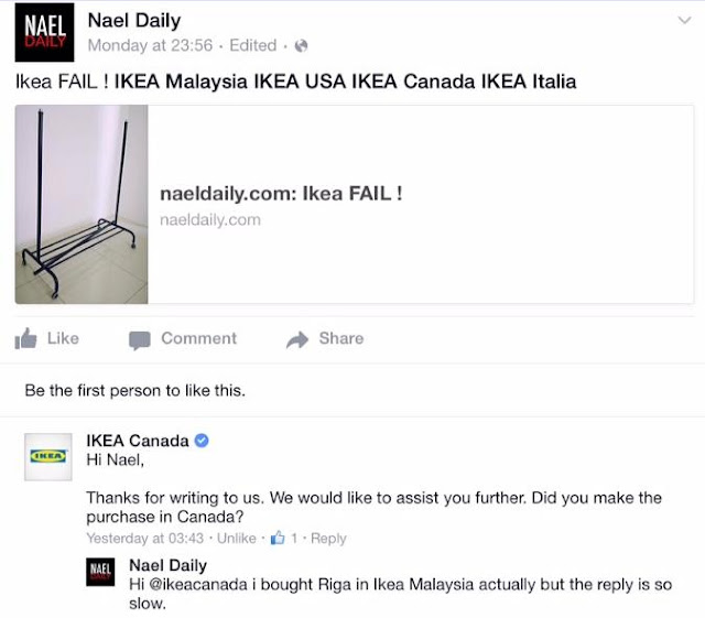 IKEA's reply on faulty bolt