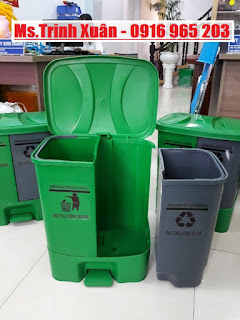 thùng phân loại rác tại nguồn 2 ngăn 2 màu