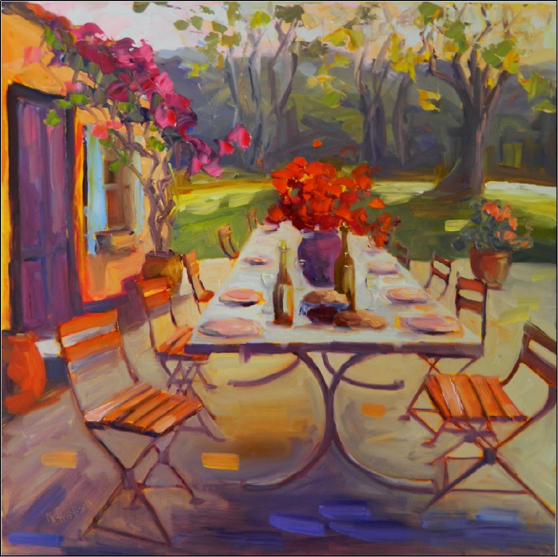Paint Dance "Table of Blessings", 24x24 oil on wrapped hardwood, MAryanne Jacobsen art