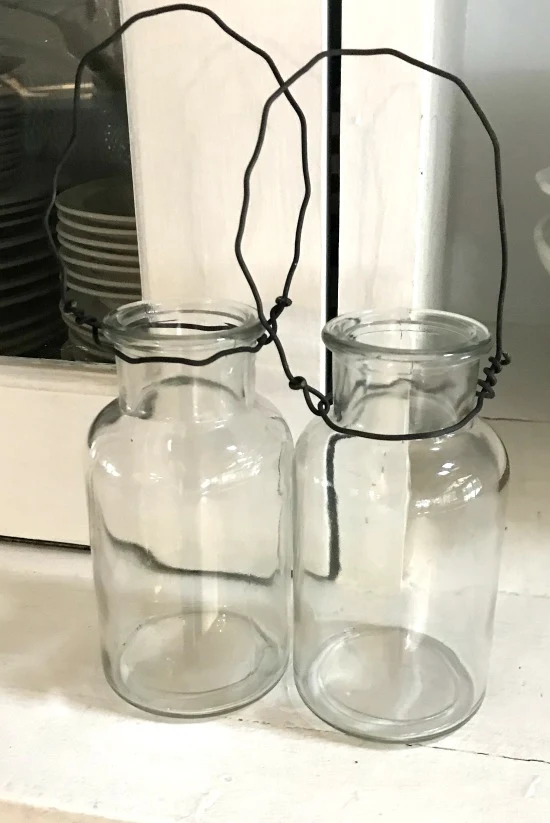 Adding rebar wire hangers to glass jars for terrariums