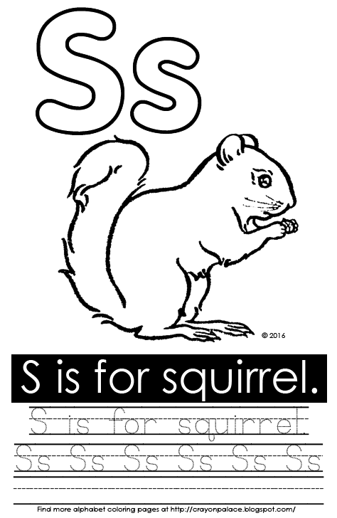 Crayon Palace: "S is for squirrel" alphabet coloring page