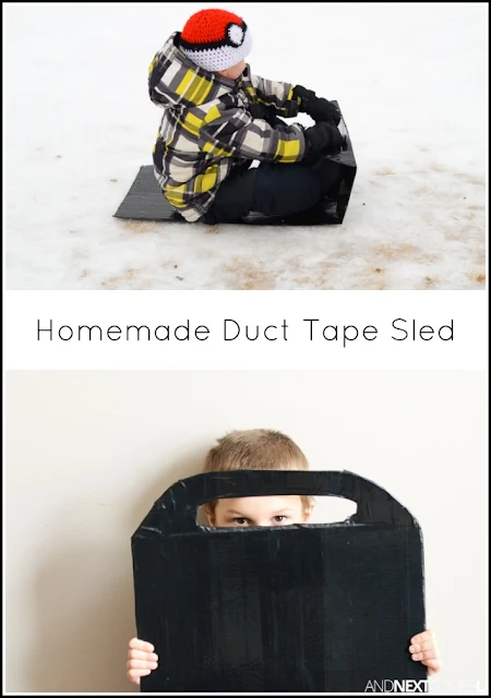How to make a duct tape sled - a fun winter craft for kids from And Next Comes L
