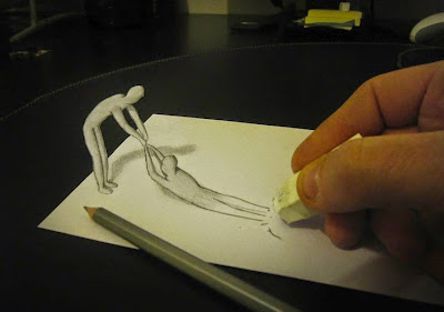 dibujo con apariencia 3D con anamorfismo