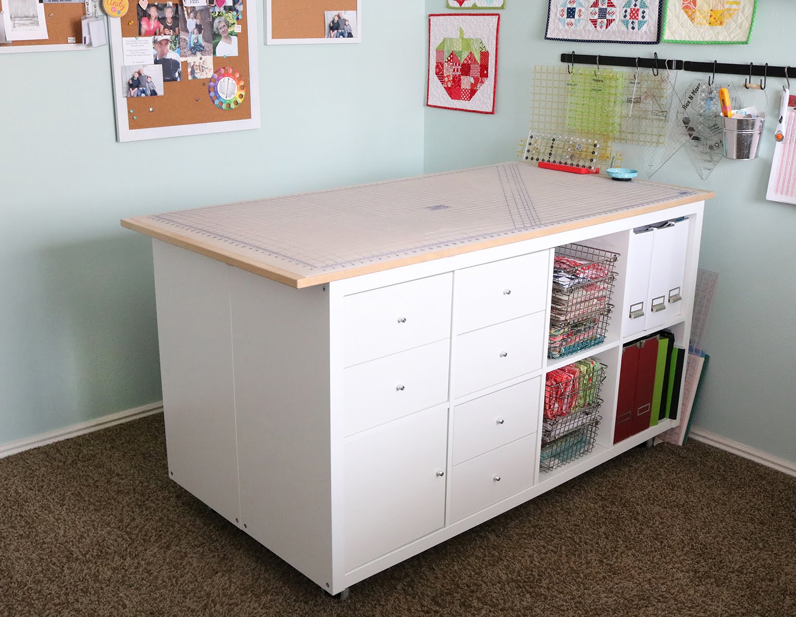 Ikea hack foldable table  Small kitchen storage, Ikea craft room, Sewing  room storage