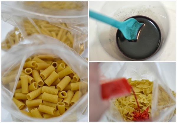 How to make kool-aid dyed pasta for crafting, making scented pasta necklaces, sensory play, counting, sorting, early math concepts, and MORE!