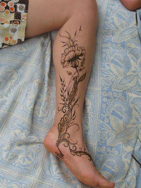 flower and leave whole leg Female tattoo - Female tattoo Girl tattoo