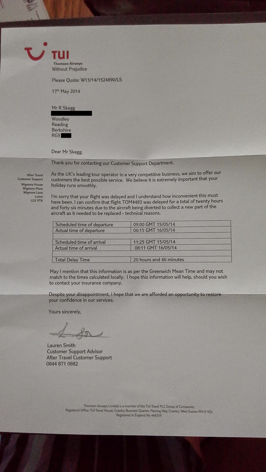 TOM4483 Thomson Airways Delay Majorca 15th May 2014 May 2014