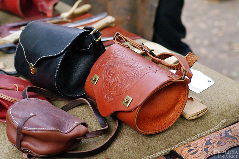 Leather bags at Skansens höstmarknad, photo by Alicia Sivertsson.