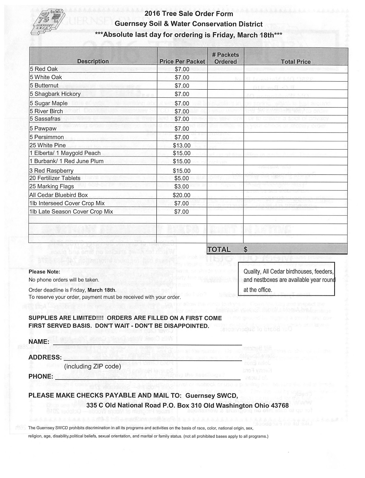 Guernsey Soil & Water Conservation District The Tree Seedling Sale is ON!