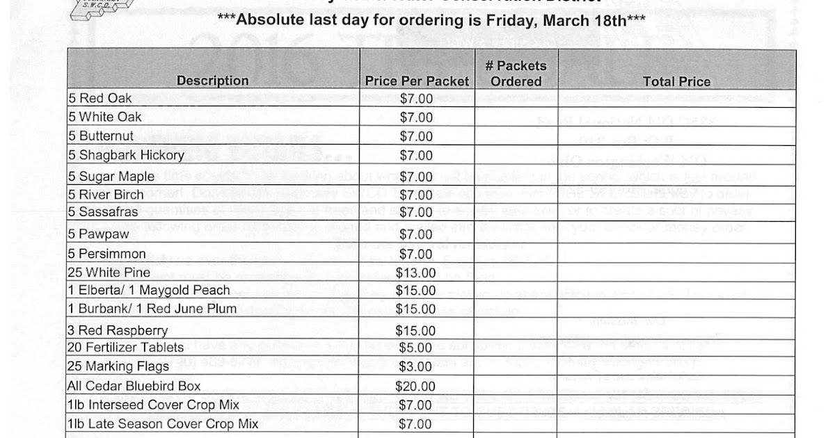 Guernsey Soil & Water Conservation District The Tree Seedling Sale is ON!