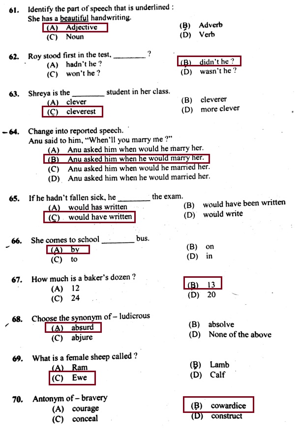 Lab Assistant Question Paper and Answer Key Thiruvananthapuram