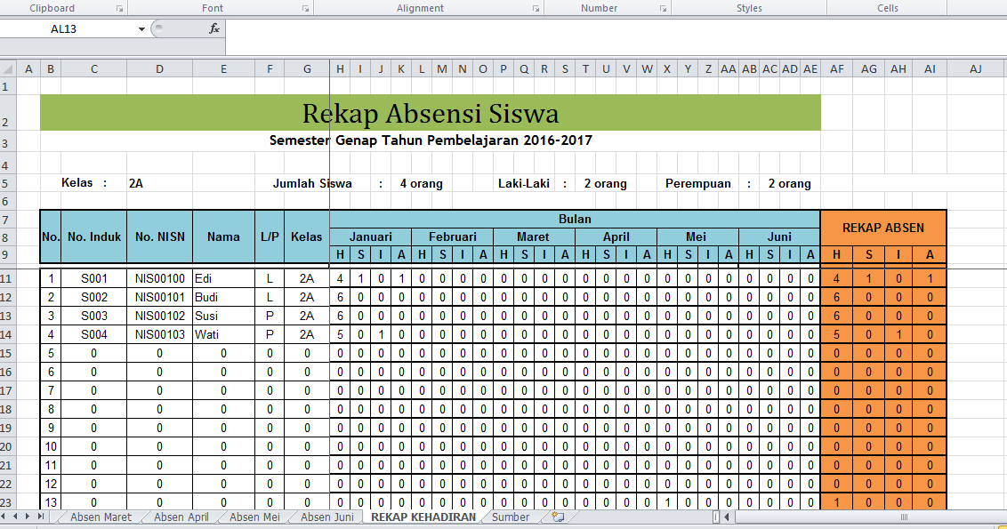 Contoh Format Laporan Absensi Karyawan Jawat Koson