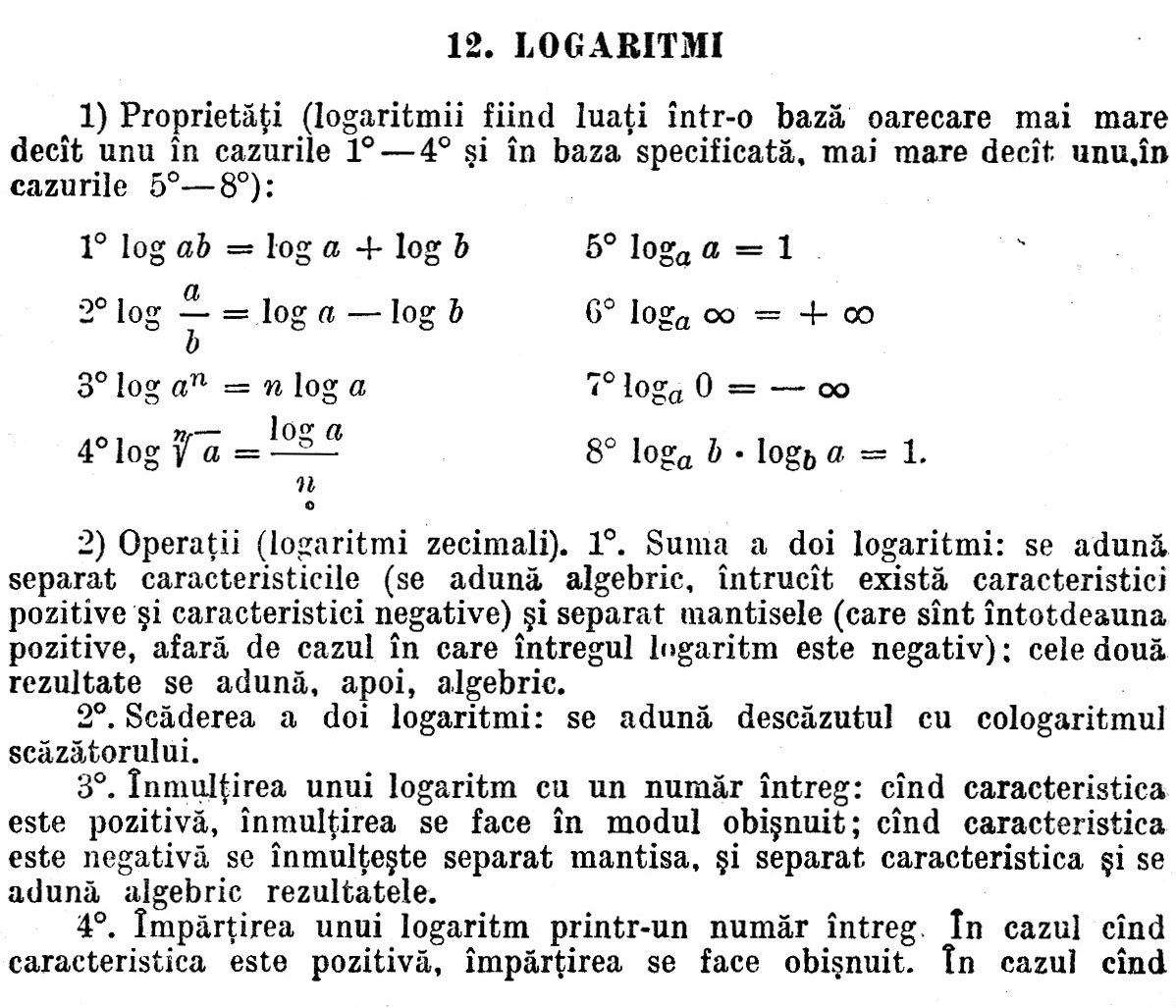 tabele matematice uzuale online Algebră, logaritmi