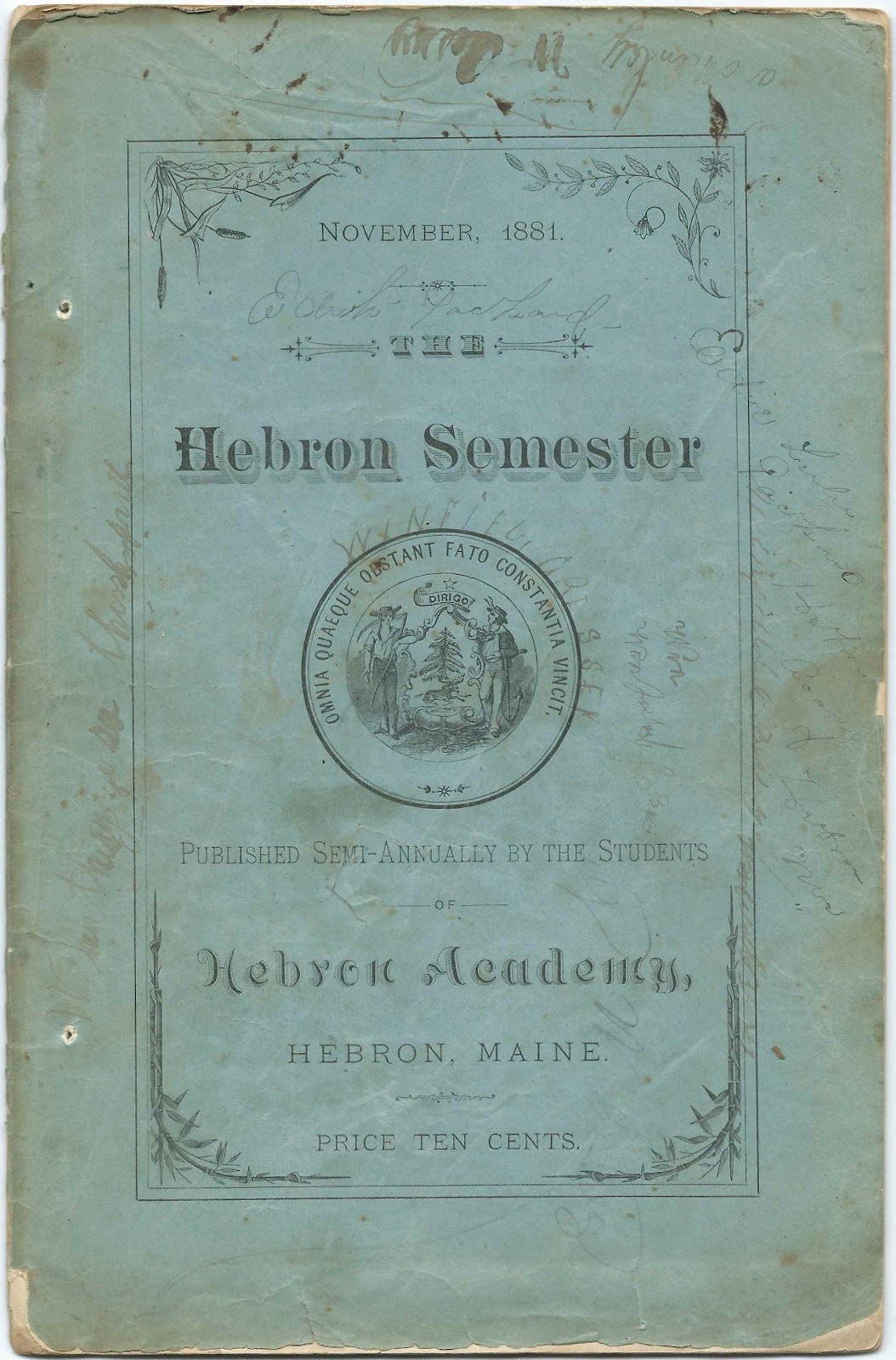 Heirlooms Reunited November 1881 Issue of The Hebron Semester, Student