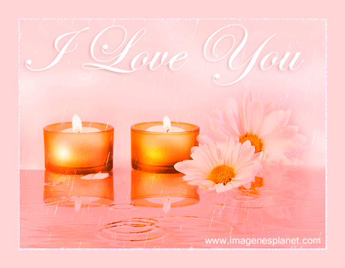 I love you with flowers and candles animated rain
