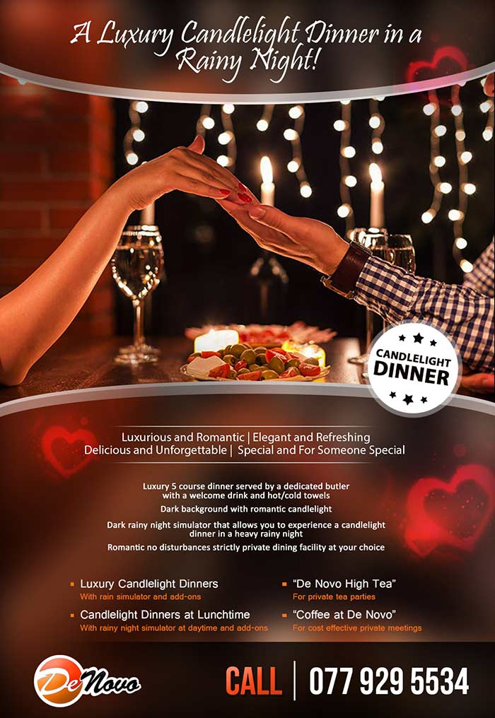 A Romantic Candlelight Dinner at De Novo, Sri Lanka! It's Ideal for Romantic Treats, Birthdays, Anniversaries or just as a Candlelight Dinner with,...