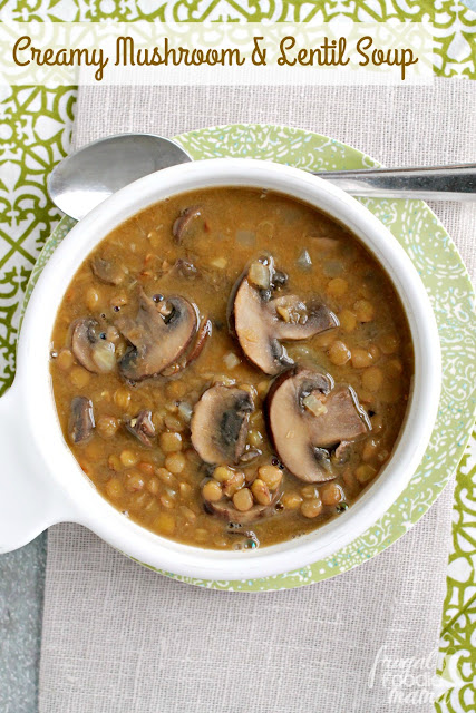 Packed full of fiber rich lentils & meaty mushrooms, this vegetarian and vegan friendly Creamy Mushroom & Lentil Soup is comforting and filling without the extra fat and calories.