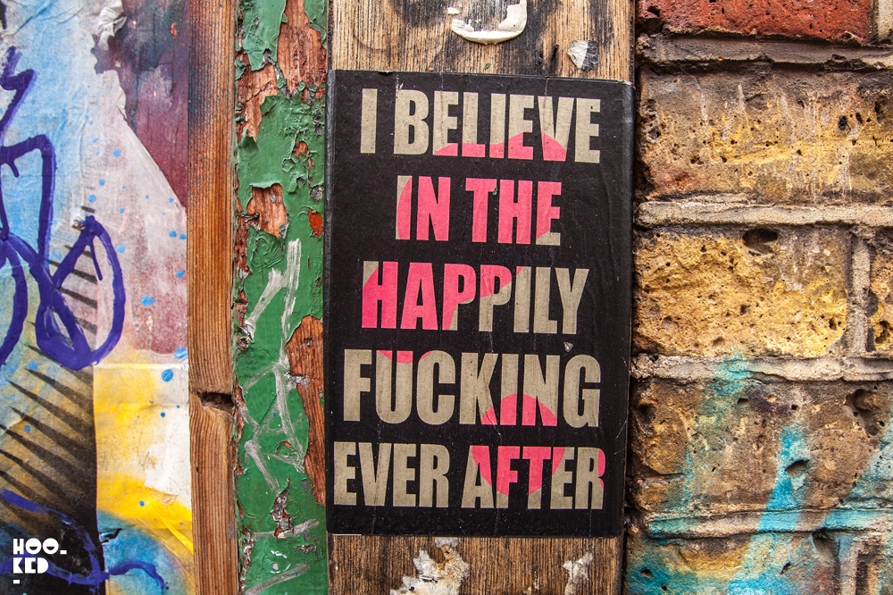 Screen-printed text based Street Art pasteups by London artist Aida Wilde.