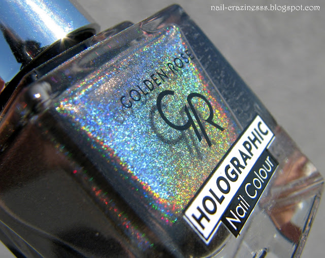 holographic bottle,zoom on Golden Rose nail polish bottle