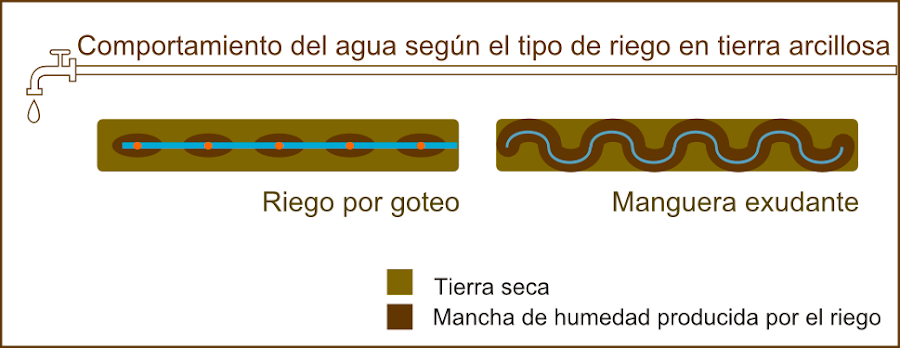 Comportamiento del agua con dos tipos de riego diferentes.Tierra arcillosa.