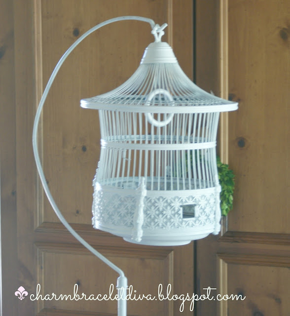 vintage brass bird cage makeover-painted white