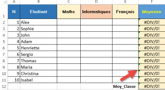 Erreur d'execution de la fonction Moyenne