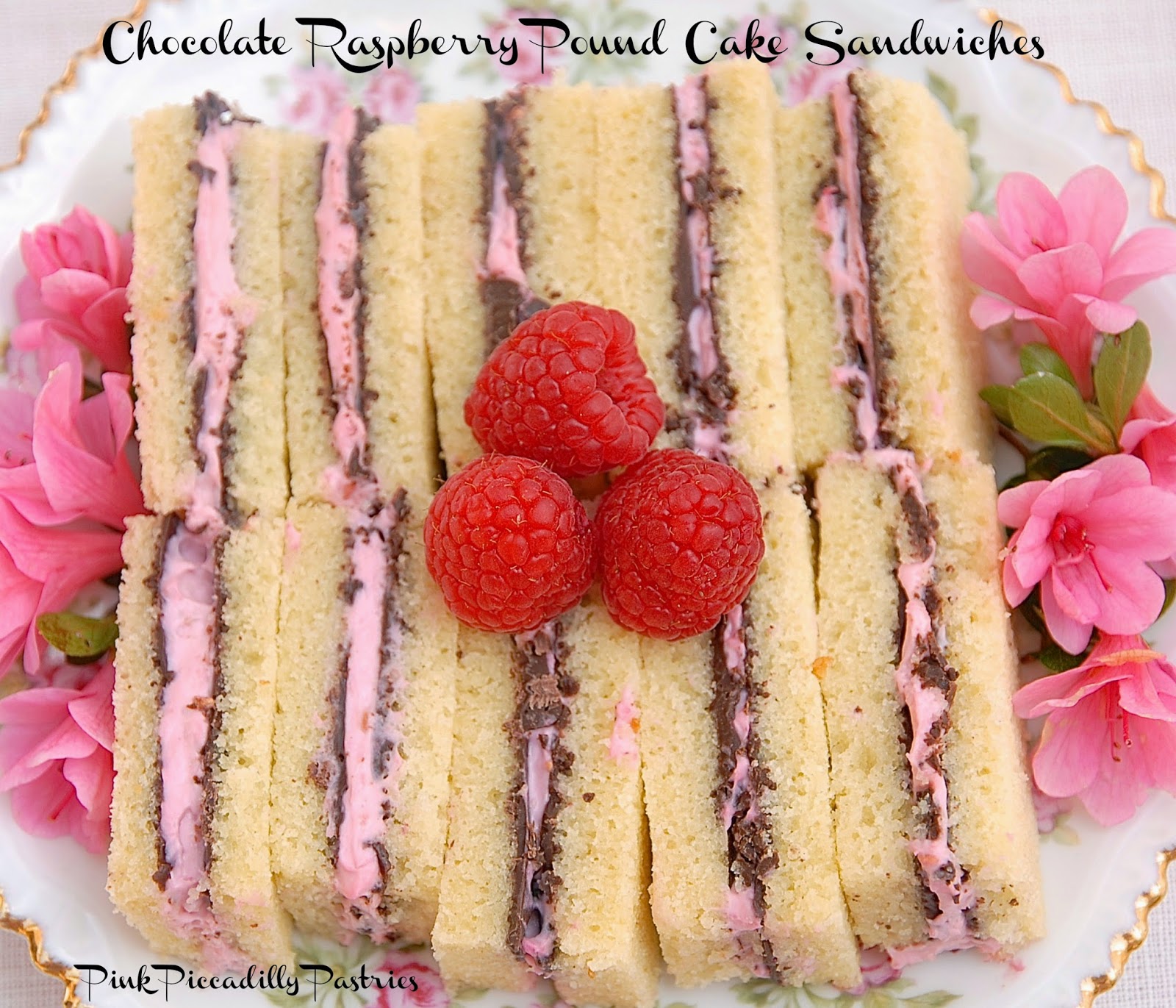 Pink Piccadilly Pastries: Chocolate Raspberry Pound Cake Tea Sandwiches