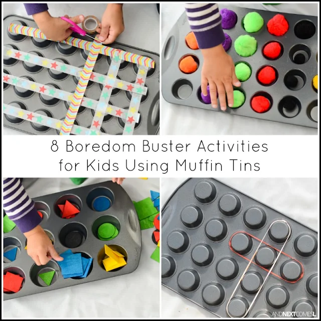 Boredom busters for kids using muffin tins from And Next Comes L