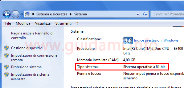 Windows informazioni tipo sistema 64 bit o 32 bit