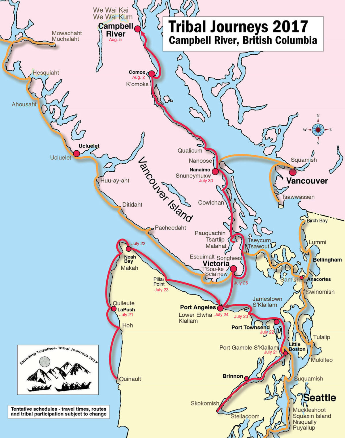 Salish Sea News and Weather 7/21 Tribal journeys, cap budget, BC fire