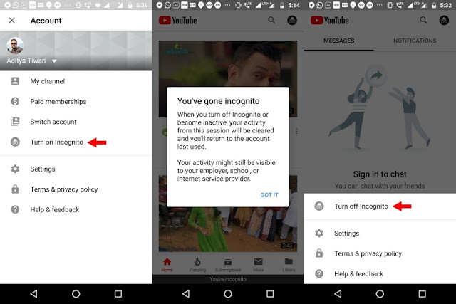 كيف يمكن تمكين وضع التخفي في YouTube هاتفك الذكي الذي يعمل بنظام Android