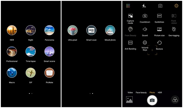 Primo NX4 camera interface and settings
